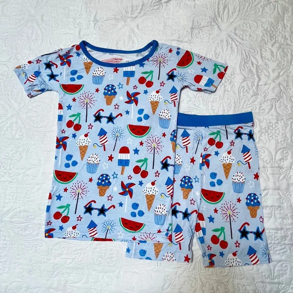 Little Sleepies 4th of July Summer Bamboo PJ Set Size 9/10